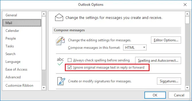 Cómo desactivar Autocorrección para el texto del mensaje original
