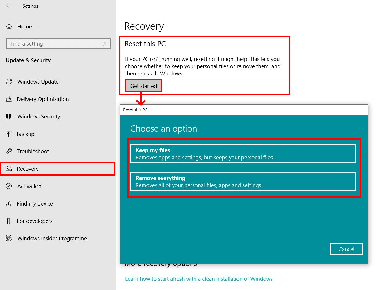 Restablecer Windows 10 de forma mas rápida